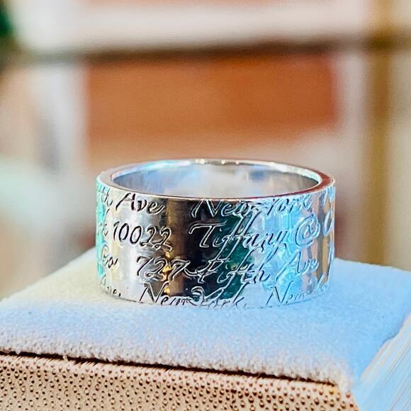 Tiffany & Co. Jewelry - TIFFANY&CO. 925 Sterling Silver Note Engraved Wide Ring SZ9